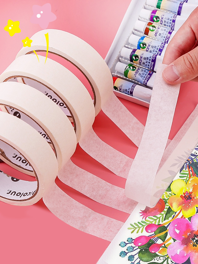 ICOLOUR Icolor Masking Tape, Khổ rộng chống thấm nước cho sinh viên mỹ thuật, 1,2cm / 1,8 / 2,4 / 3,6 / 4,8cm Tranh màu nước Che và chặn Giấy trắng có kết cấu đẹp băng keo giấy 2cm 