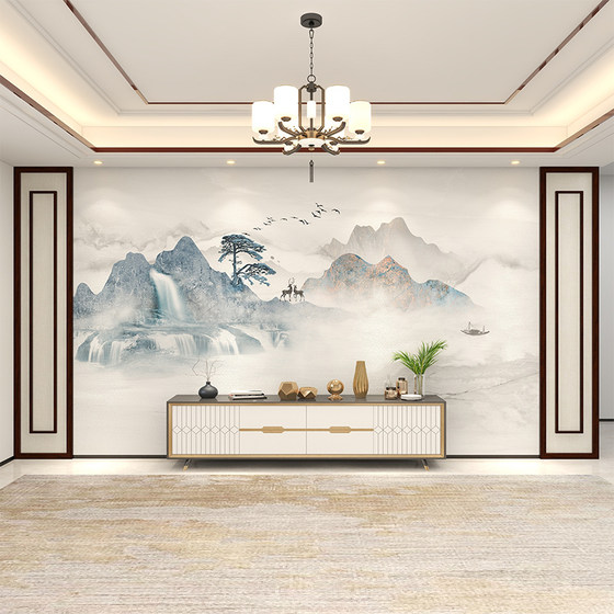 Wallpaper new Chinese style ink landscape painting elk TV background wall wallpaper living room film and television wall covering bedroom mural