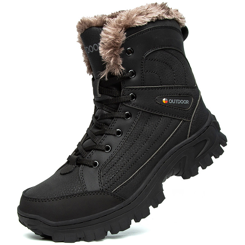 Large size waterproof snow boots men's northeast winter warm plus velvet thickened men's large cotton shoes outdoor non-slip hiking shoes