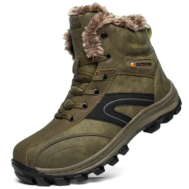 Winter warm plus velvet men's Northeast large size cotton shoes high tube thickened cotton boots waterproof and anti-ski boots dad shoes