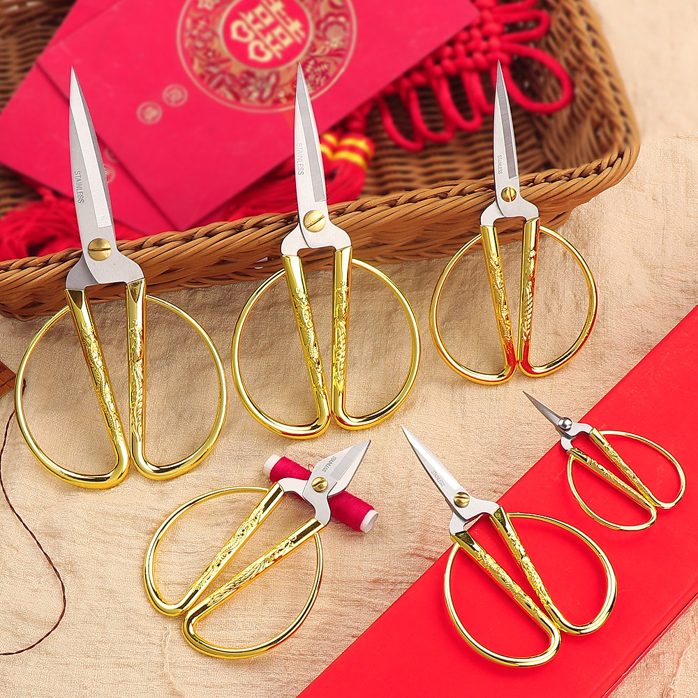 Scissors home stainless steel sharp mini dragon phoenix cut color tailor special cutting head hand-pointed small gold scissors