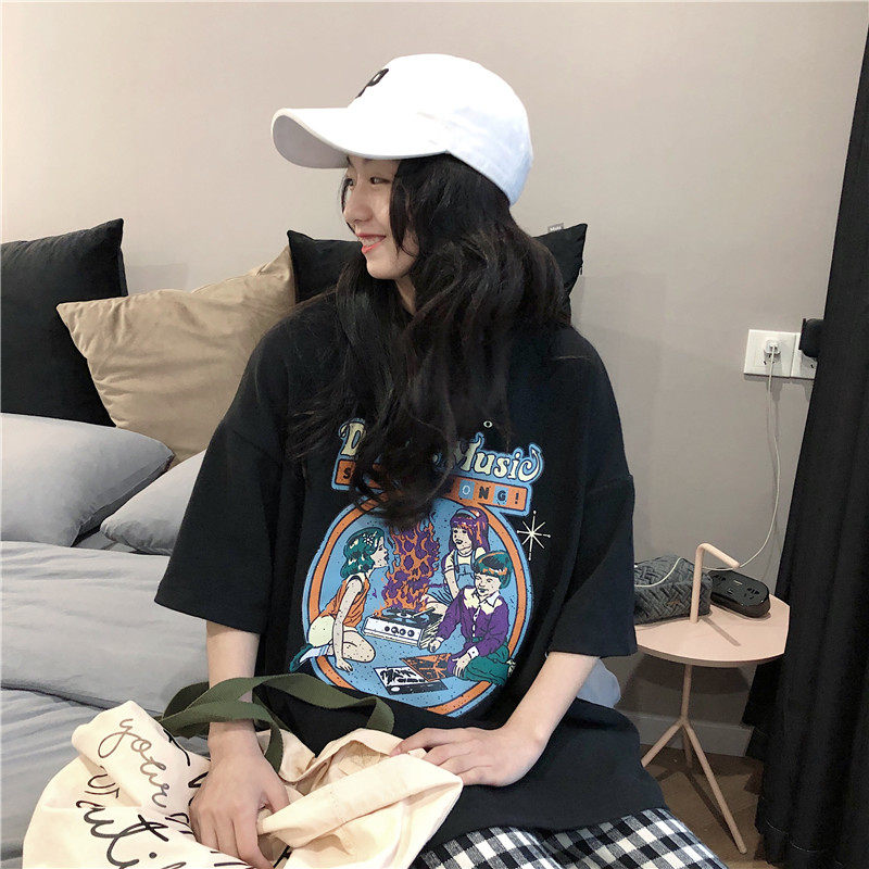 Large size girlfriends summer half turtleneck bottom loose T-shirt women tide Hong Kong wind short-sleeved European goods small shirt foreign style top