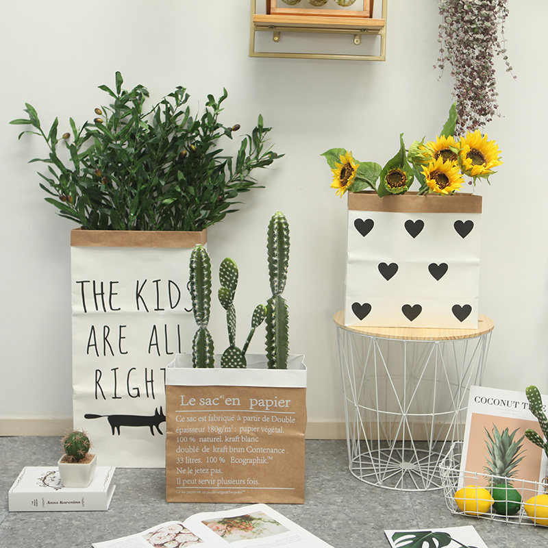 Photo props Ins decoration kraft paper Bags Pendulum Pieces Straight Podcast Shooting Dry Flowers Green Plant Swing Pat Background Cloth Bag