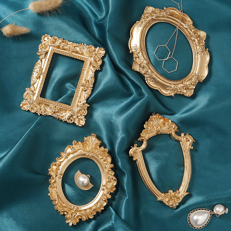 ins photo props gold photo frame resin aesthetic relief Nordic vintage photography background cloth ornaments