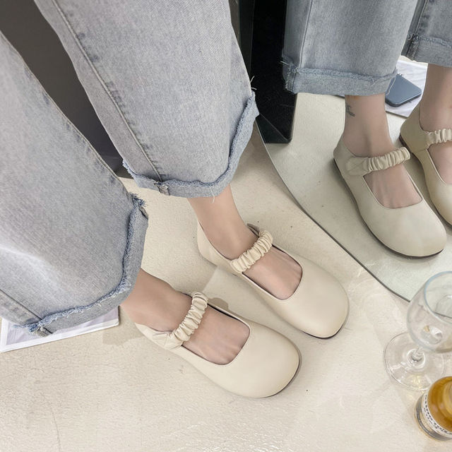 ເກີບຜູ້ຍິງ Mary Jane Soft Leather 2024 Summer Versatile Flat Shoes Evening Breeze Gentle Shoes Soft Sole Comfortable Granny Shoes