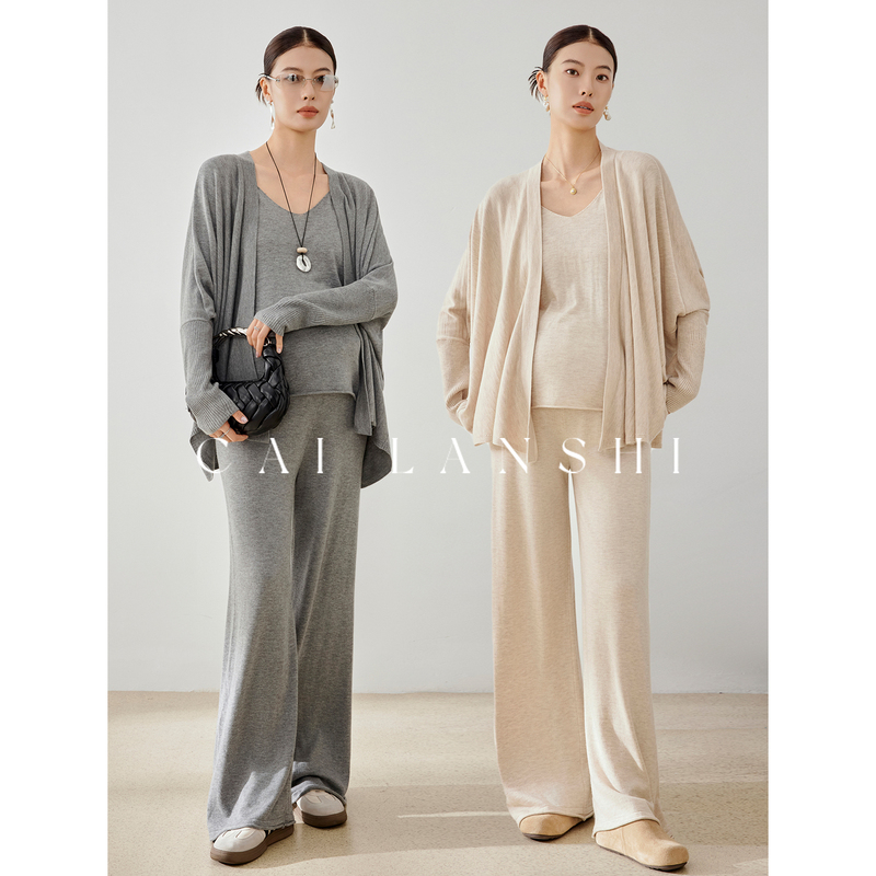 Colorful Blue Poetry Maternity Wear Spring and Autumn New Style Loose Cardigan, Camisole, Wide-Leg Pants, Lazy Style Knitted Three-Piece Set for Pregnancy Colorful Blue Poetry Maternity Wear Spring and Autumn New Style Loose Cardigan, Camisole, Wide-Leg Pants, Lazy Style Knitted Three-Piece Set for Pregnancy