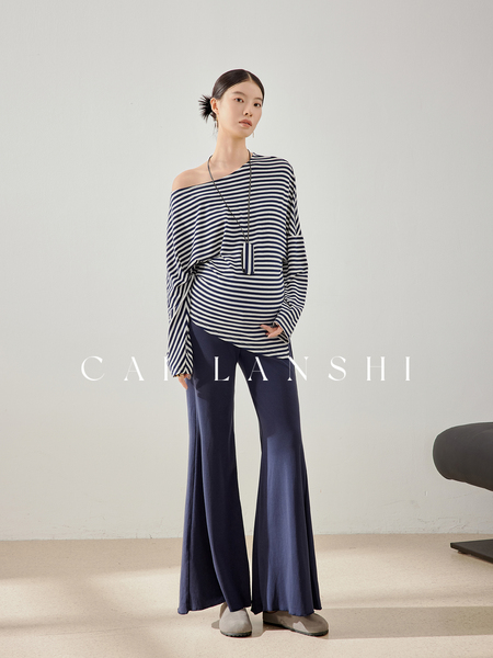 Cailanshi Maternity Wear 2026 Spring and Autumn Slimming Flared Pants Maternity Striped Long Sleeve T-Shirt Autumn Set