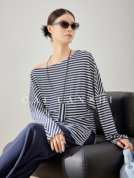 Cailanshi Maternity Wear 2026 Spring and Autumn Slimming Flared Pants Maternity Striped Long Sleeve T-Shirt Autumn Set — 5