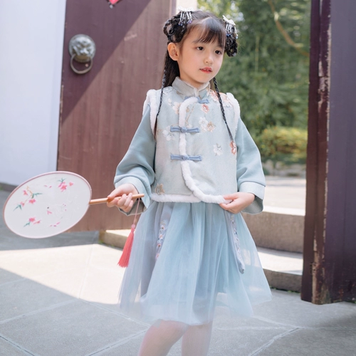 Зимнее ханьфу, платье, детский комплект, ципао, увеличенная толщина, китайский стиль