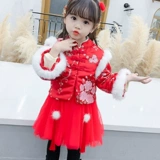 Зимняя куртка для девочек, детское ханьфу, костюм, комплект, увеличенная толщина, китайский стиль