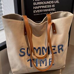 Embroidered Letter Tote Bag for Women 2025 New Large-Capacity Versatile Commuter Bag for College Students Attending Classes