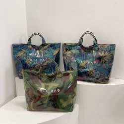 Korean Style Waterproof Handbag Large Capacity Pvc Jelly Tote Bag Portable Shopping Bag Work Commute Travel Bag