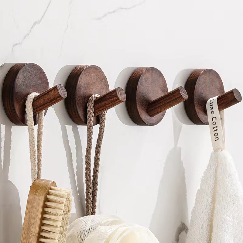 Nordic Walnut Wood Wall-Mounted Coat Rack, Wall-Mounted Clothes Rack, Solid Wood Wall Hooks, No-Drill Required