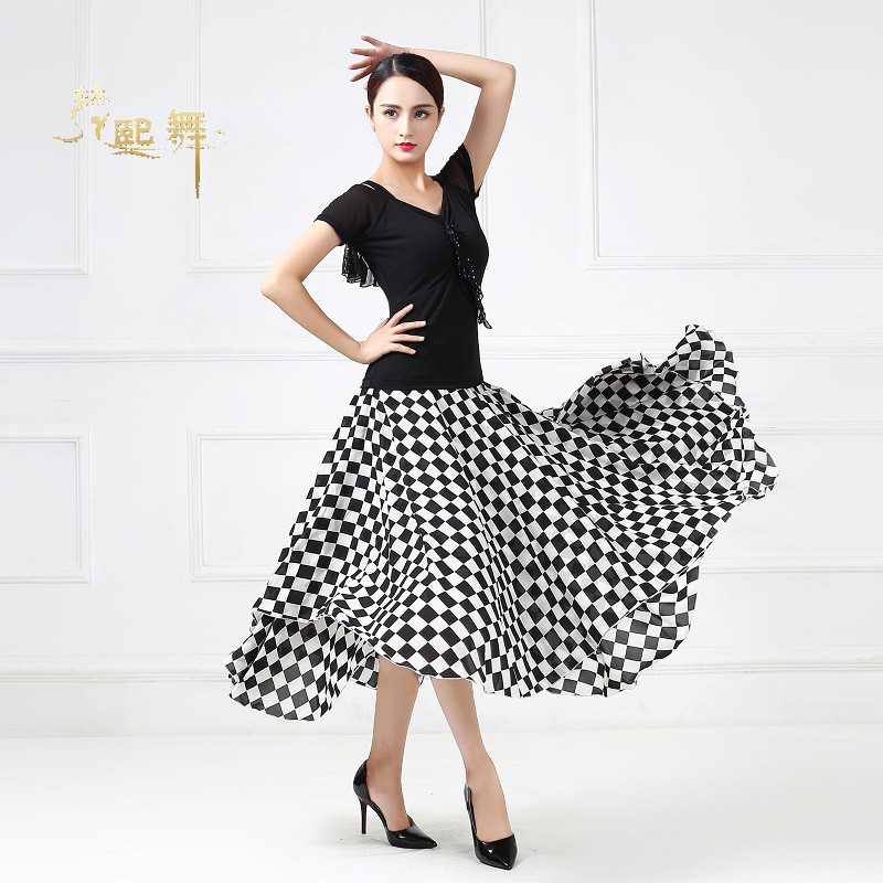 Summer New Morden Dance Half Body Dress Breathable Long Skirt Snowspun Short Skirt Social Dance Dress Square Dance Interdance Dress