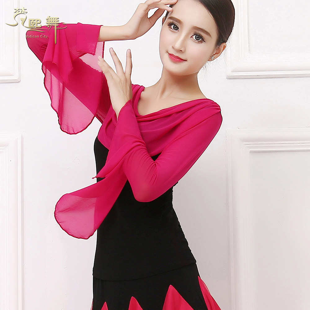 The new dance costume tops modern dance square dance mid-sleeve dance clothes ballroom dance clothes practice clothes are suitable for dancing clothes