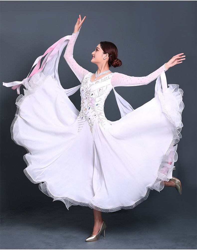 2022 New National Standard Dance Show Dress Moden Waltz Dance Dress White Competition Clothes