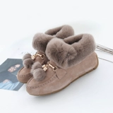 2022 новые женские туфли Doudou из кроличьей шерсти, зимние бархатные теплые туфли из натуральной кожи на плоской подошве с мехом, женские хлопковые туфли без шнуровки снаружи