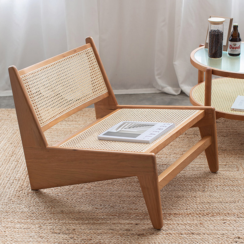 Nordic Solid Wood Sofa Balcony Leisure Chair in Guzhi Silent Chair Japanese Fujikkal Chandikal