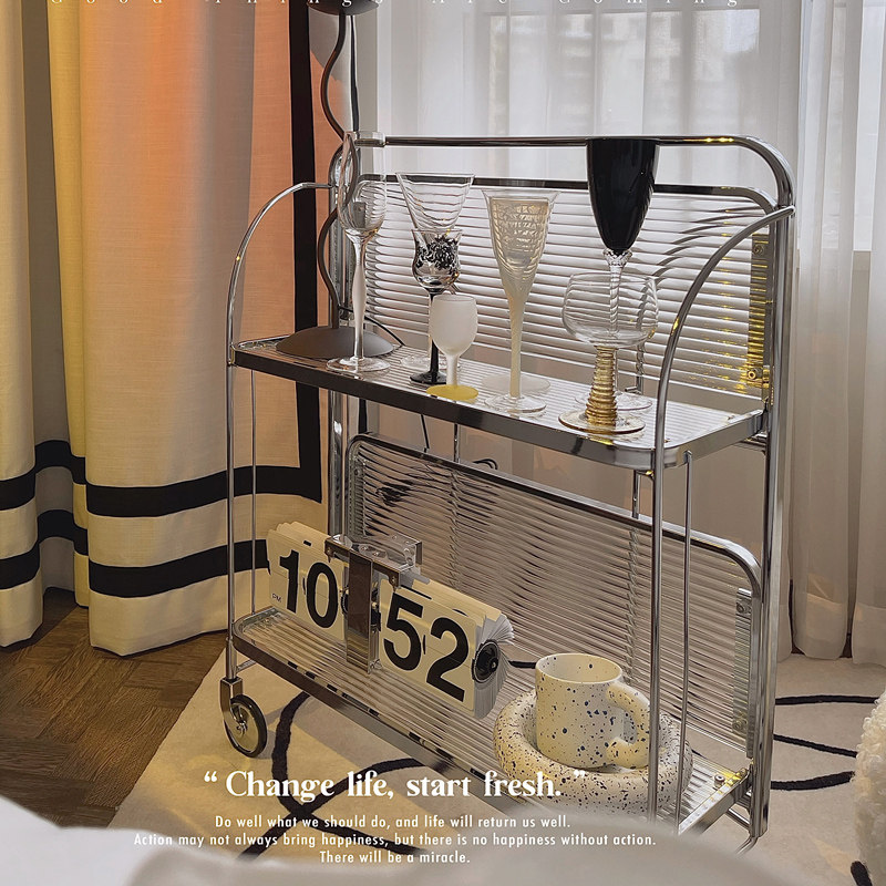 ins Changhong glass trolley folding Nordic middle-aged side a few light luxury transparent coffee table net red mobile rack