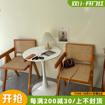 Nordic rattan solid wood dining chair home dining room chair simple dining table and chair coffee chair medieval chair retro desk chair