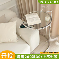ins transparent sofa side table medieval stainless steel glass lift coffee table small table net red acrylic coffee table