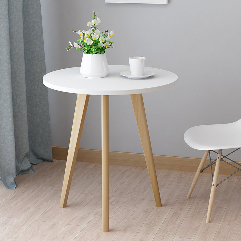 Solid wood white small round table ins wind balcony round simple small table small coffee table mini casual coffee table