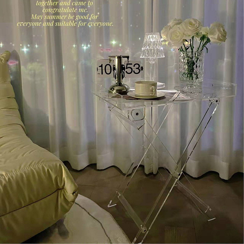 Nordic acrylic coffee table ins bedside sofa transparent side table foldable creative corner table net red small table