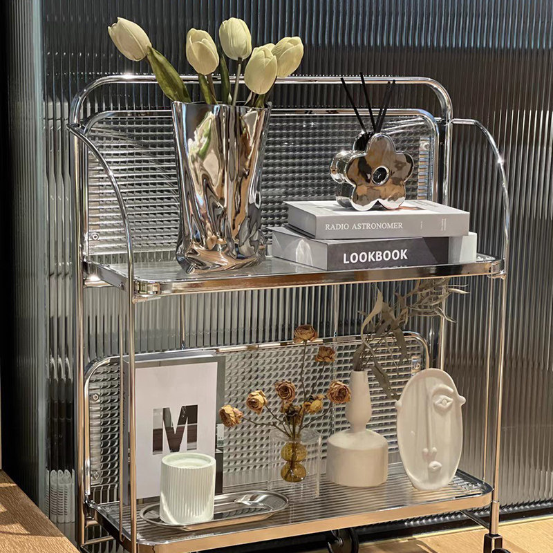 Bedside mobile rack floor ins net red medieval glass folding trolley sundries storage layer rack