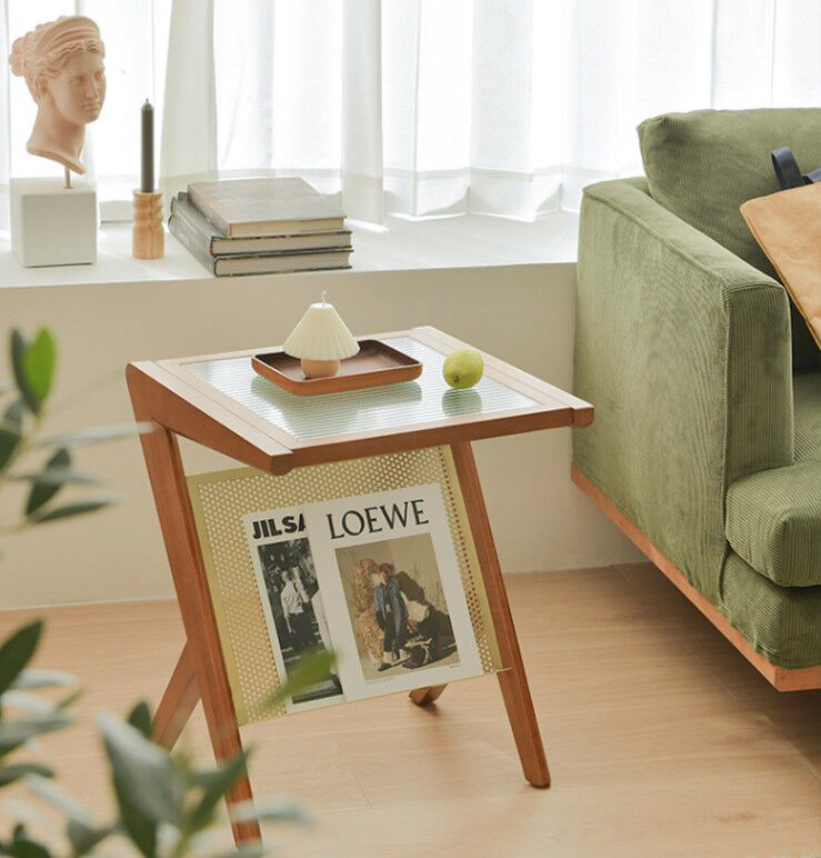 Sofa light luxury glass edge a few solid wooden-style in small tablesLittle tea few mini-living room tablesVertical corner