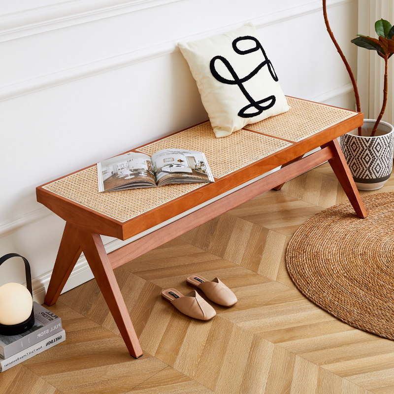 Solid wood replacement shoe stool for household Chandigarjan-style vine chairperson bench in retro bed bench