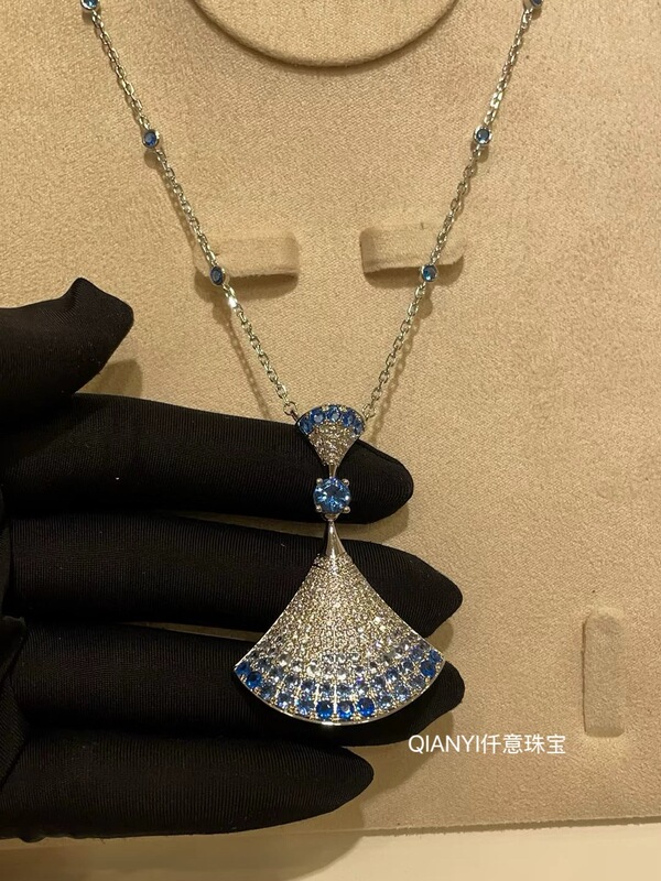 Qianyi Qianyi Jewelry [Limited Series] Zhao Lusi's Same Style 18K Gold-Plated Full Diamond Fan-Shaped Banquet Necklace