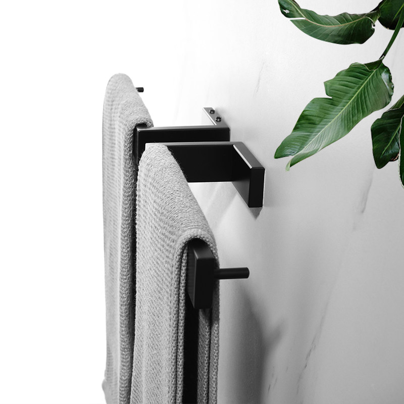 Black towel ring 304 stainless steel thickened short hand towel ring free punching bathroom towel rack Nordic