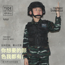 Childrens camouflage suit Boys spring new primary and secondary school students military training uniform Summer camp uniform Wolf performance suit Long sleeve