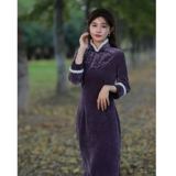 Сиреневое флисовое ретро ципао