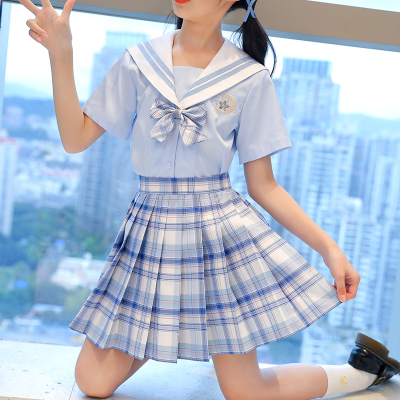 Girl Jk Uniform Suit Summer Halfbody Dress Academy Wind pleats Skirt Children Plaid Skirts Summer Dress Pupils