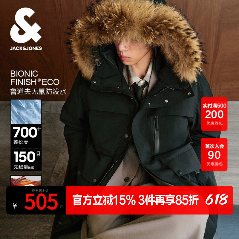 [Functional Ice Shell] Jack Jones Fur Collar down Jacket Winter Workwear Style Parka Hooded Coat Men's Wear