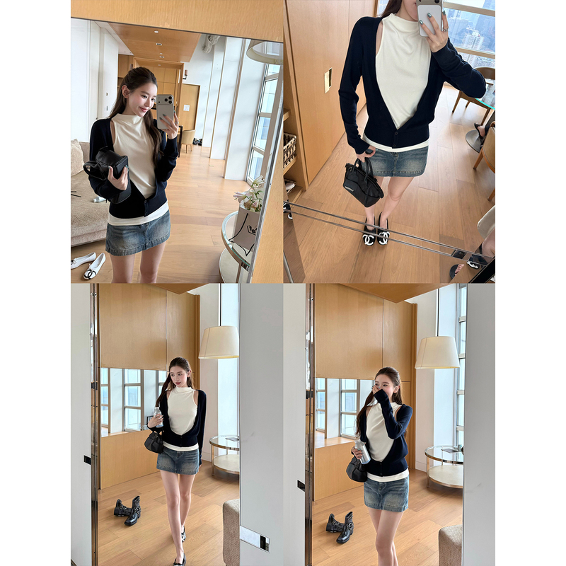 Oioi Esse｜Deep V-Neck Knitted Cardigan Top for Women 2026 New Autumn Design with a Sense of Style and Elegant Long Sleeves