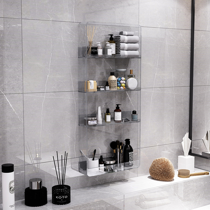 No-Drill Acrylic Transparent Wall-Mounted Storage Rack for Bathroom Sink and Cosmetics