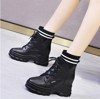 Genuine leather Martin boots women's 2022 autumn and winter new women's boots with increased height and velvet British style handsome all-match thick-soled short boots