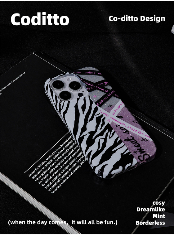 Girls Zebra Pattern Shiny Glitter Bling Coditto Chic Stylish 14, 13, 12 iPhone Case