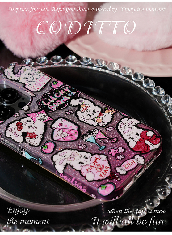 Cartoon Cute Bunny Sticker Collage Lucky Boom Happy Year Girls iPhone Case