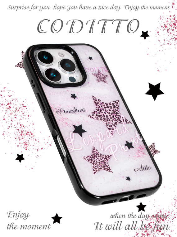 CODITTO Pink Black Leopard Print Stars Matte iPhone Case