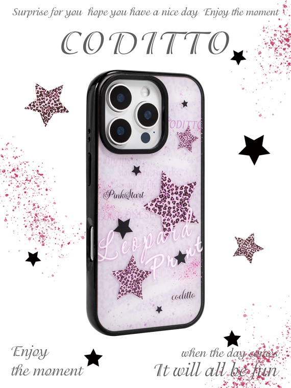 CODITTO Pink Black Leopard Print Stars Matte iPhone Case