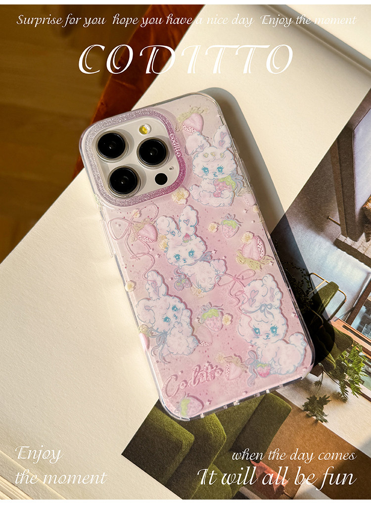Coditto Phone Case coditto草莓兔兔雙層印花適用iPhone17pro手機殼可愛少女心蘋果16promax15promax創意14pro卡通 ...