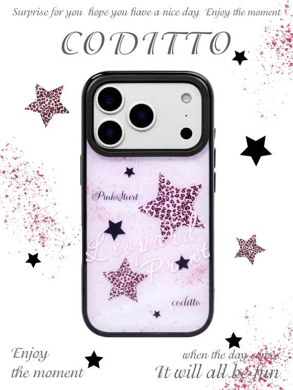 CODITTO Pink Black Leopard Print Stars Matte iPhone Case
