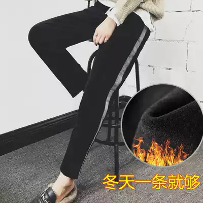 Pregnant women's winter thickened plus velvet trousers straight pants warm cotton pants gold velvet autumn and winter fashion pipe pants