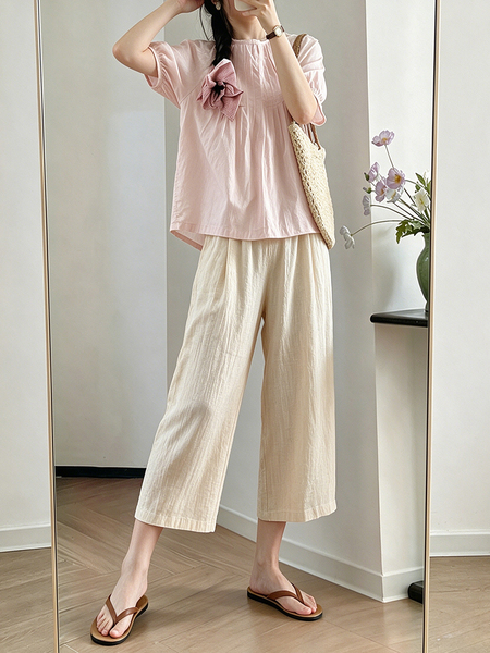 Maternity Cotton and Linen Pants for Summer, Thin Style, 2026 New Model, Small Size, Belly Support, Linen Wide-Leg Pants for Summer Wear — 5