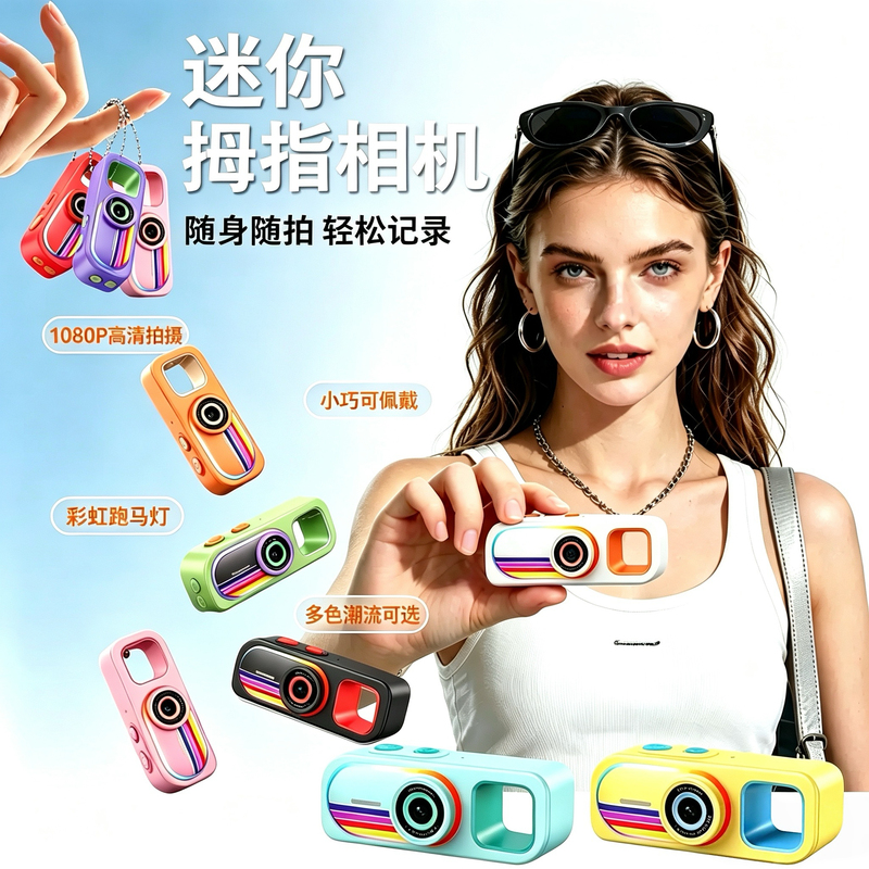 High-Definition Mini Thumb Camera with Colorful Atmosphere, Retro Ccd Pendant Digital Camera for Students, Portable for Taking Photos