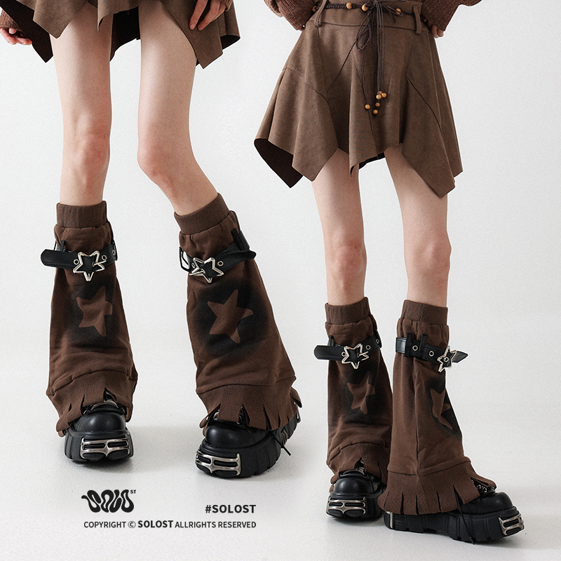 Solost Brown Pentagram Leg Warmers for Women with Leather Buckle Straps, Vintage Millard Subculture Cosplay Socks Solost Brown Pentagram Leg Warmers for Women with Leather Buckle Straps, Vintage Millard Subculture Cosplay Socks