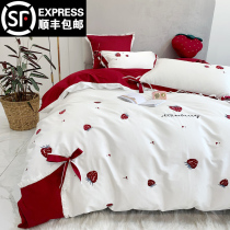European style 60S plush cotton four-piece set Cotton pure cotton Princess wind sheets Bedding Simple girl heart quilt cover